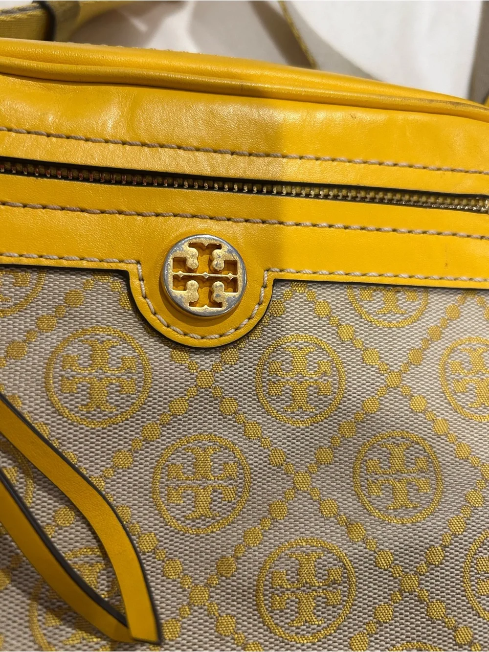 Tory Burch Yellow Logo Jacquard Crossbody Camera Bag